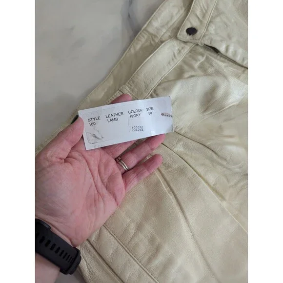 NWT Ledge Leather Men's 50 Lambskin Pants Ivory Cream Pleated Big & Tall Luxury